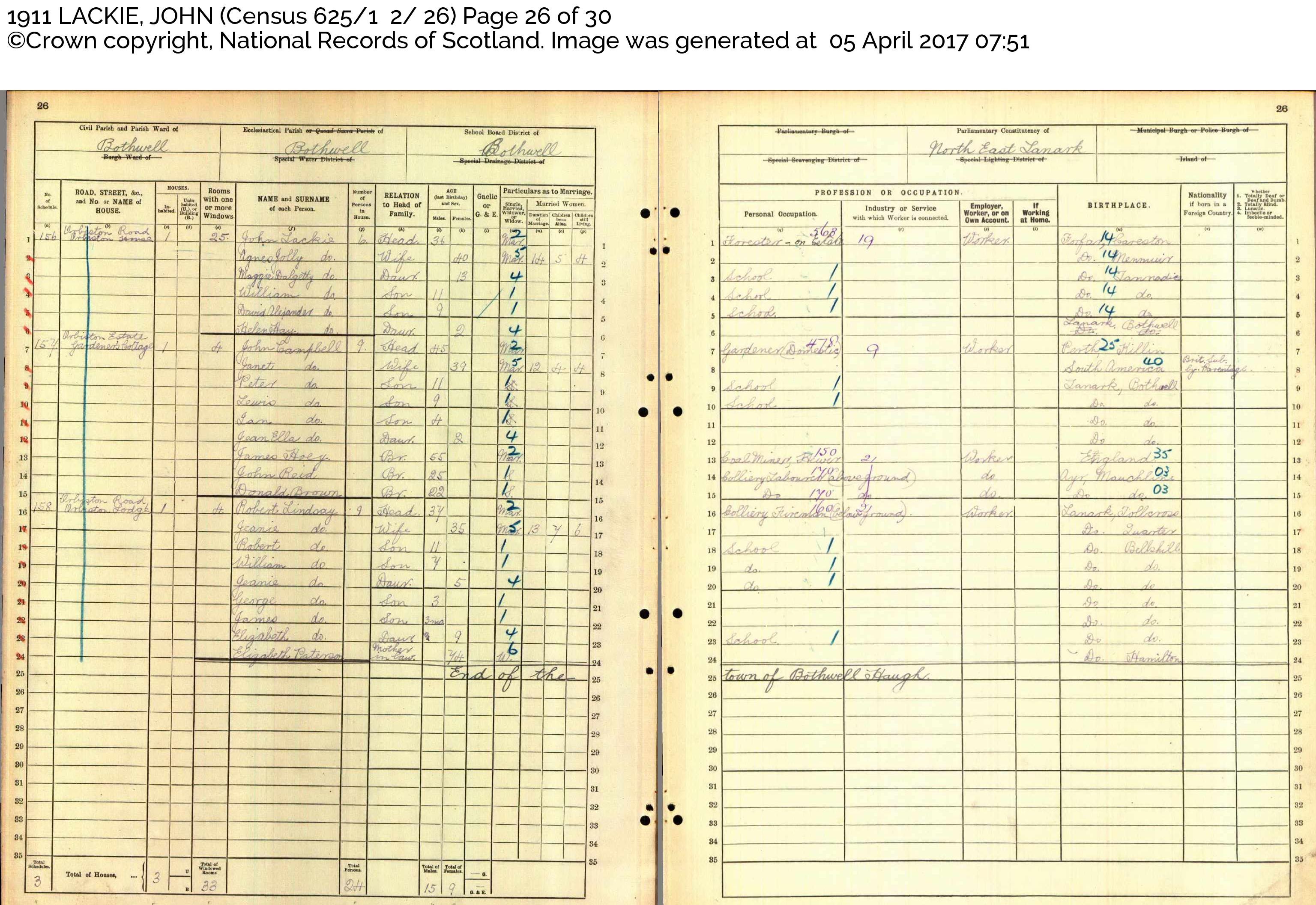 1911 Scotland Census, February 4, 1911, Linked To: <a href='i12151.html' >Maggie Dalgetty Lackie</a>